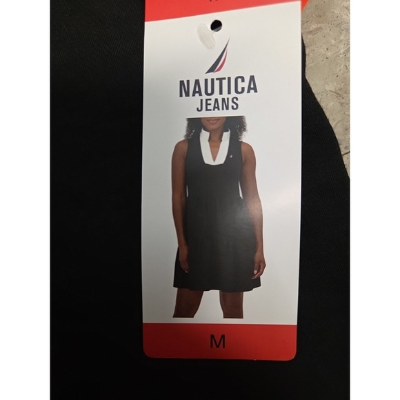 NWT Women's Navy NAUTICA Stripe Collard Sleeveless Summer Dress *Large* - Picture 2 of 3
